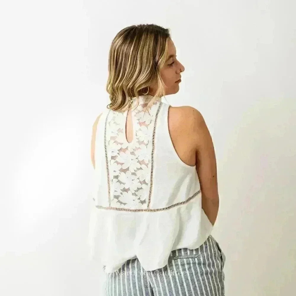 Free People Lace Back Sleeveless Collared Tank Top - Picture 4 of 7